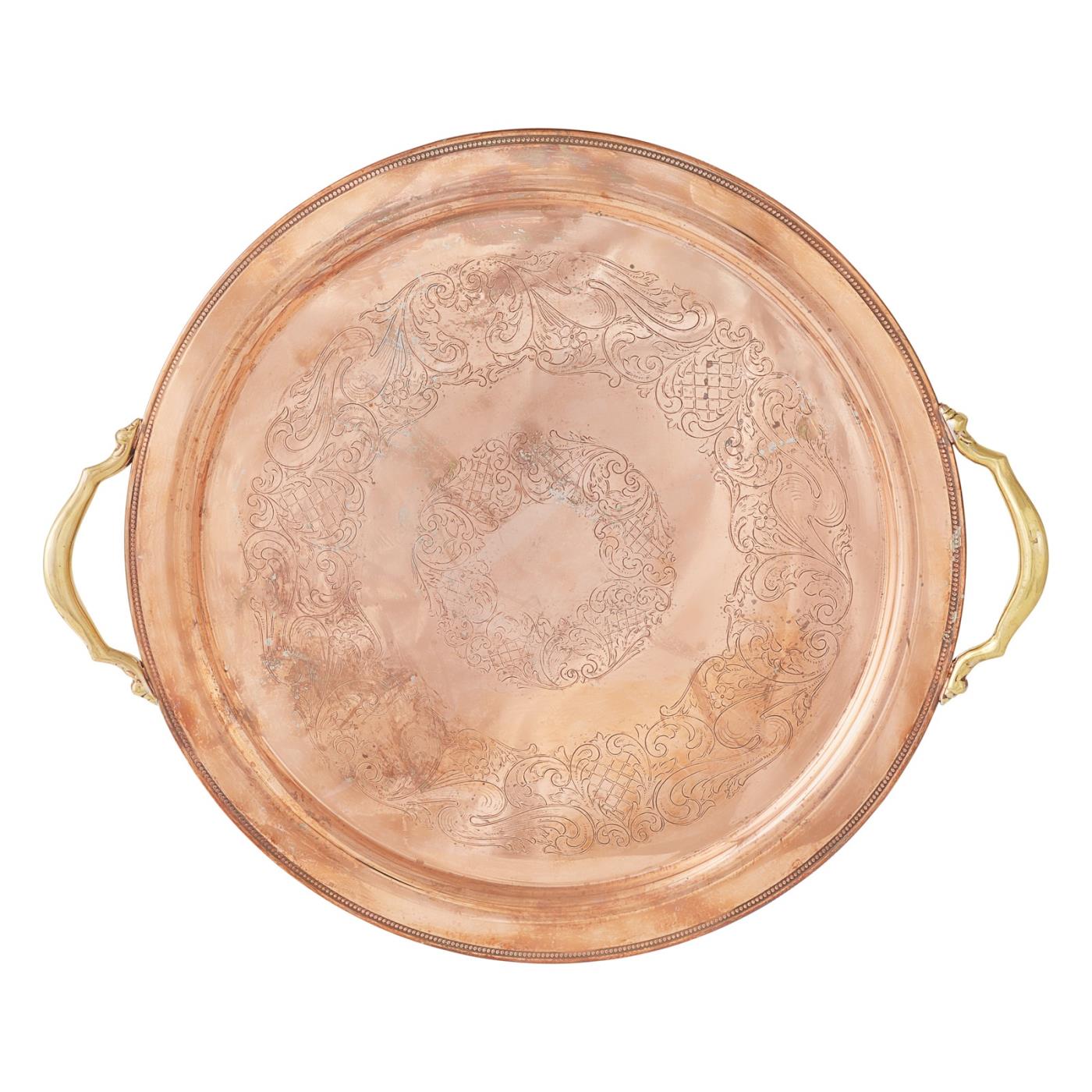 Copper Round Tray With Handles