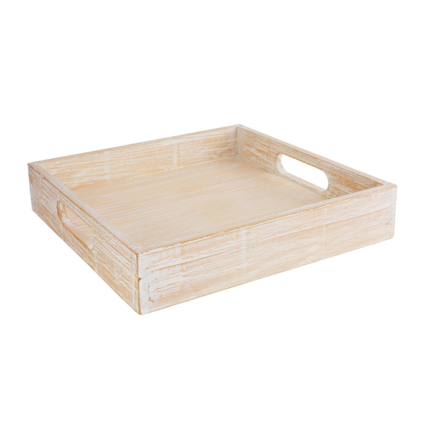 White Washed Wood Square Tray 12