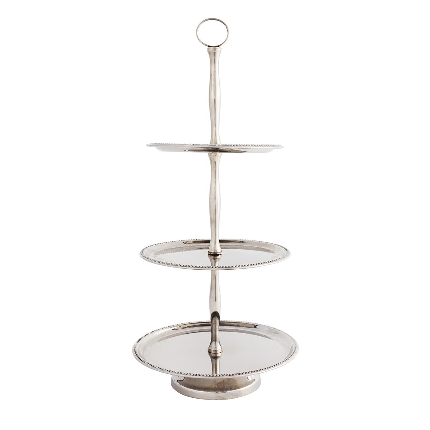 Medium Stands - 3-Tier Silver Stand, Round Beaded Tall