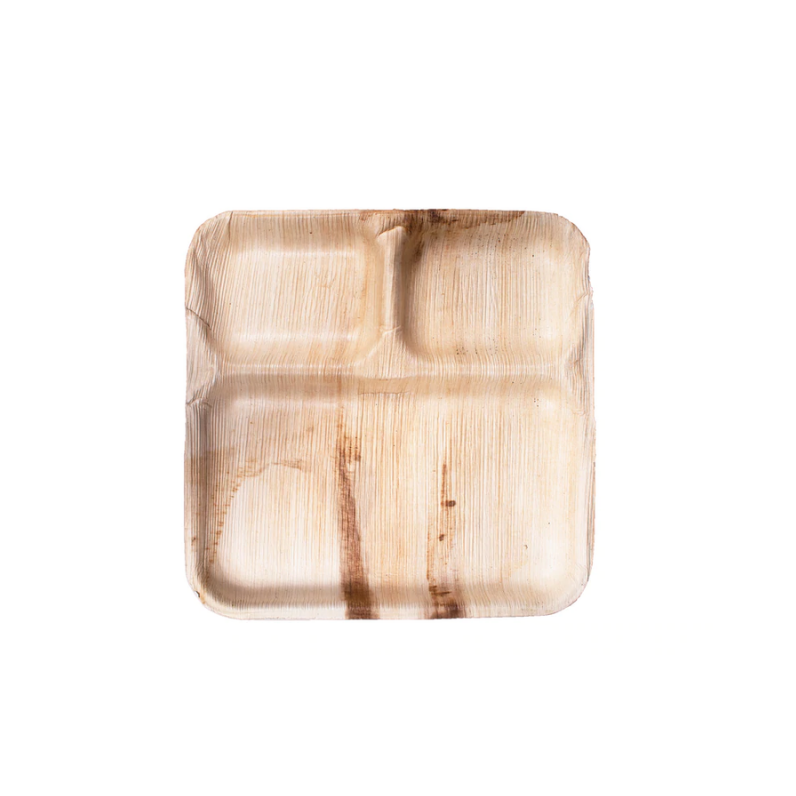 Palm Leaf Square Plate - 9" x 9" 3 Compartment  - 25/Pack