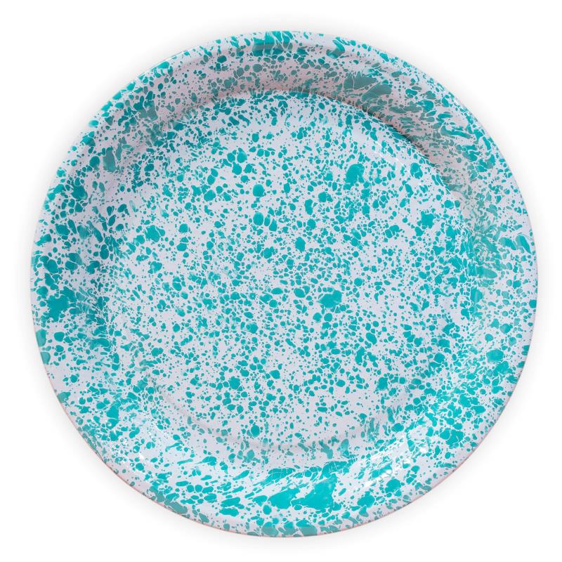 Splatter Tin Round Tray 20.5", Turquoise