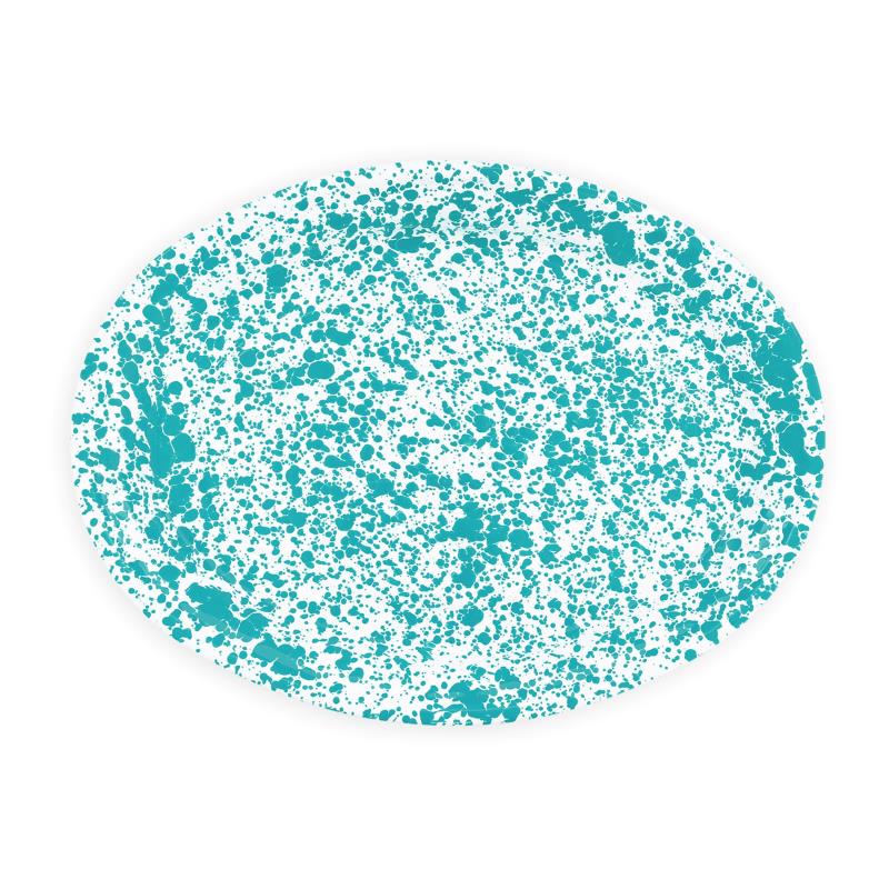 Splatter Tin Oval Platter 17.5", Turquoi