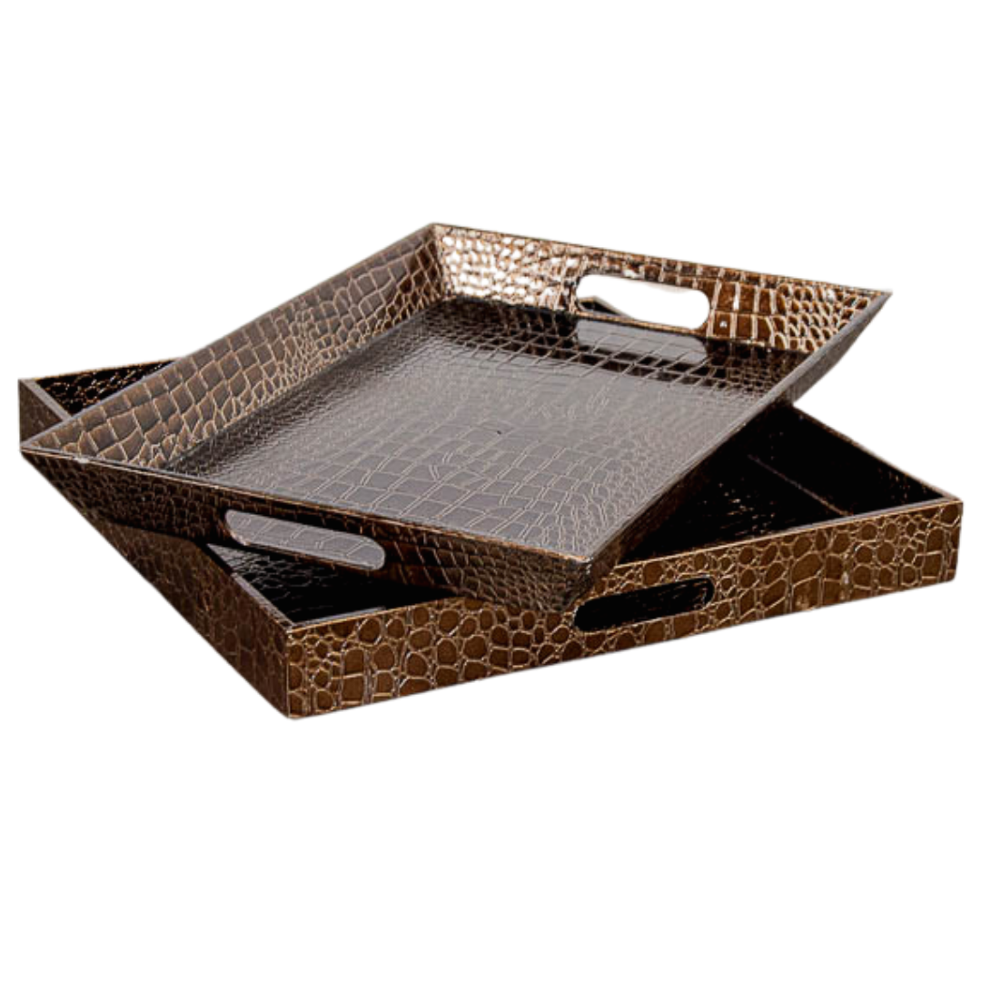 Brown Gator Lacquer Tray - 18