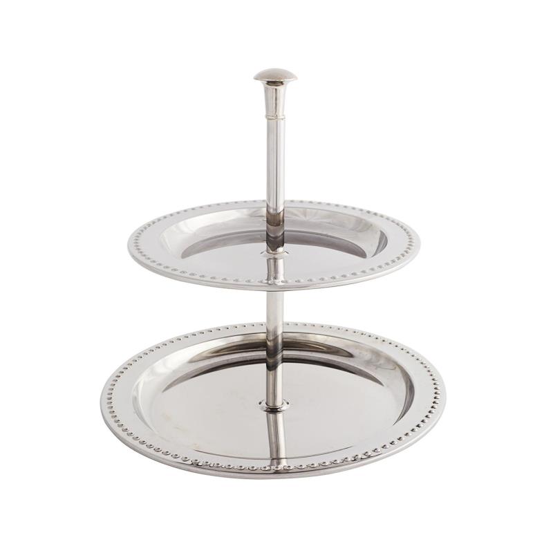 Medium Stands - 2-Tier Silver Beaded, Round Plates