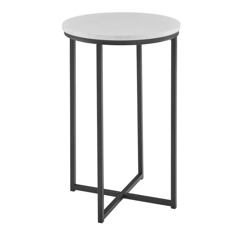 White Marble End Table, Black - White Marble End Table, Black