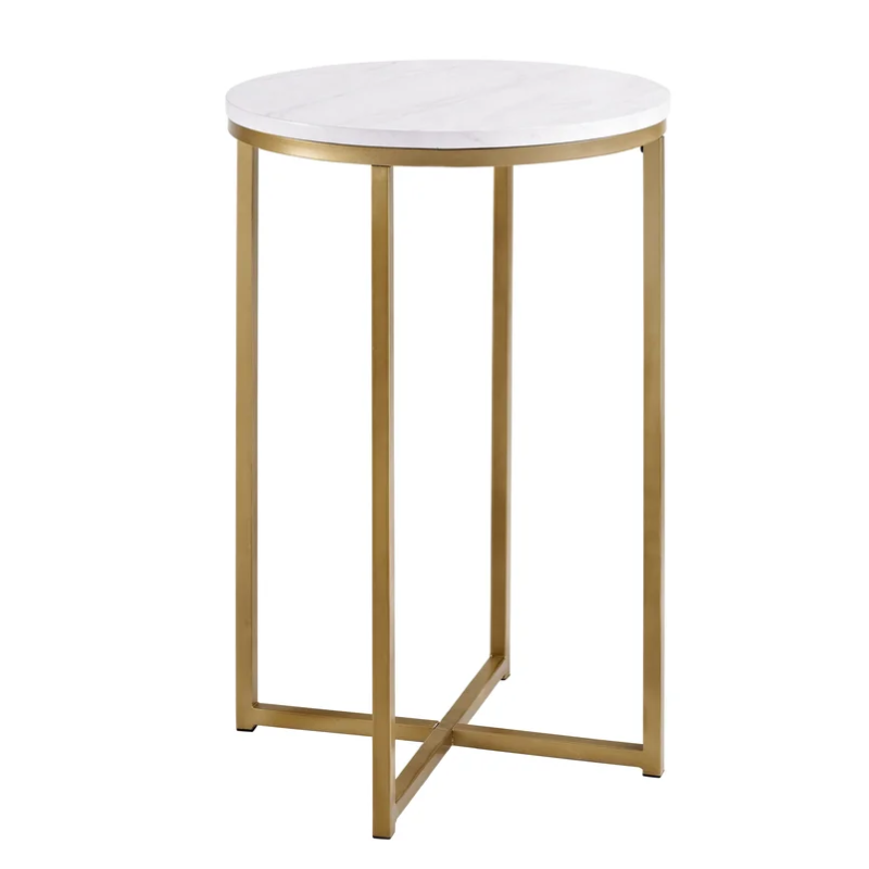 White Marble End Table, Gold