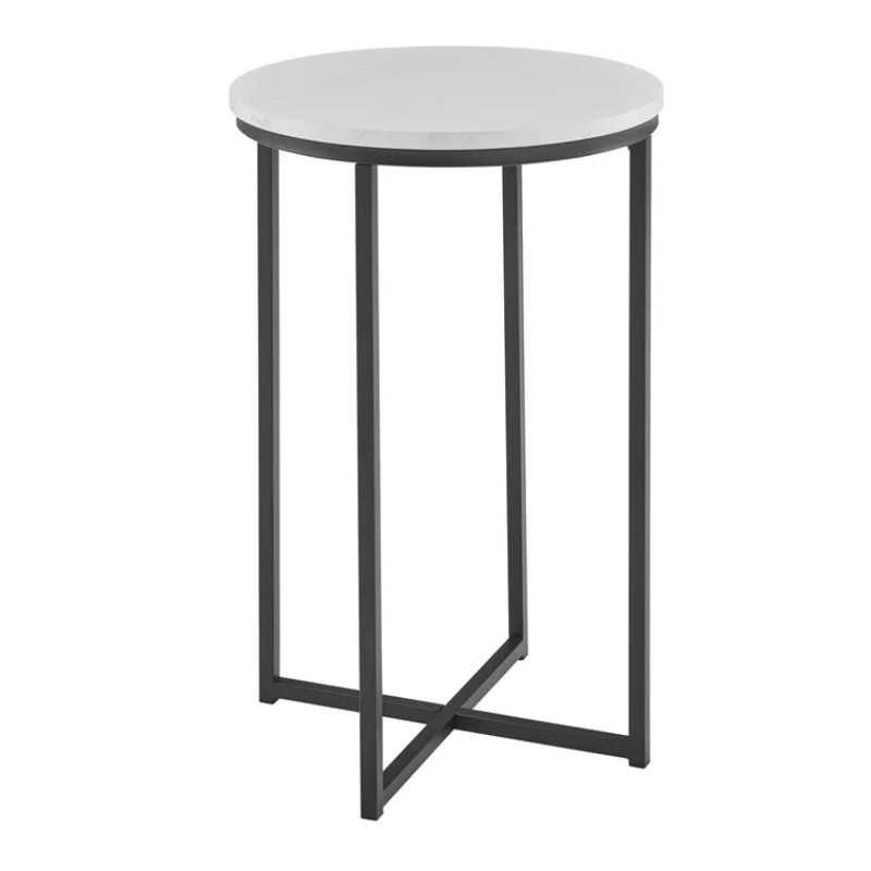 White Marble End Table, Black