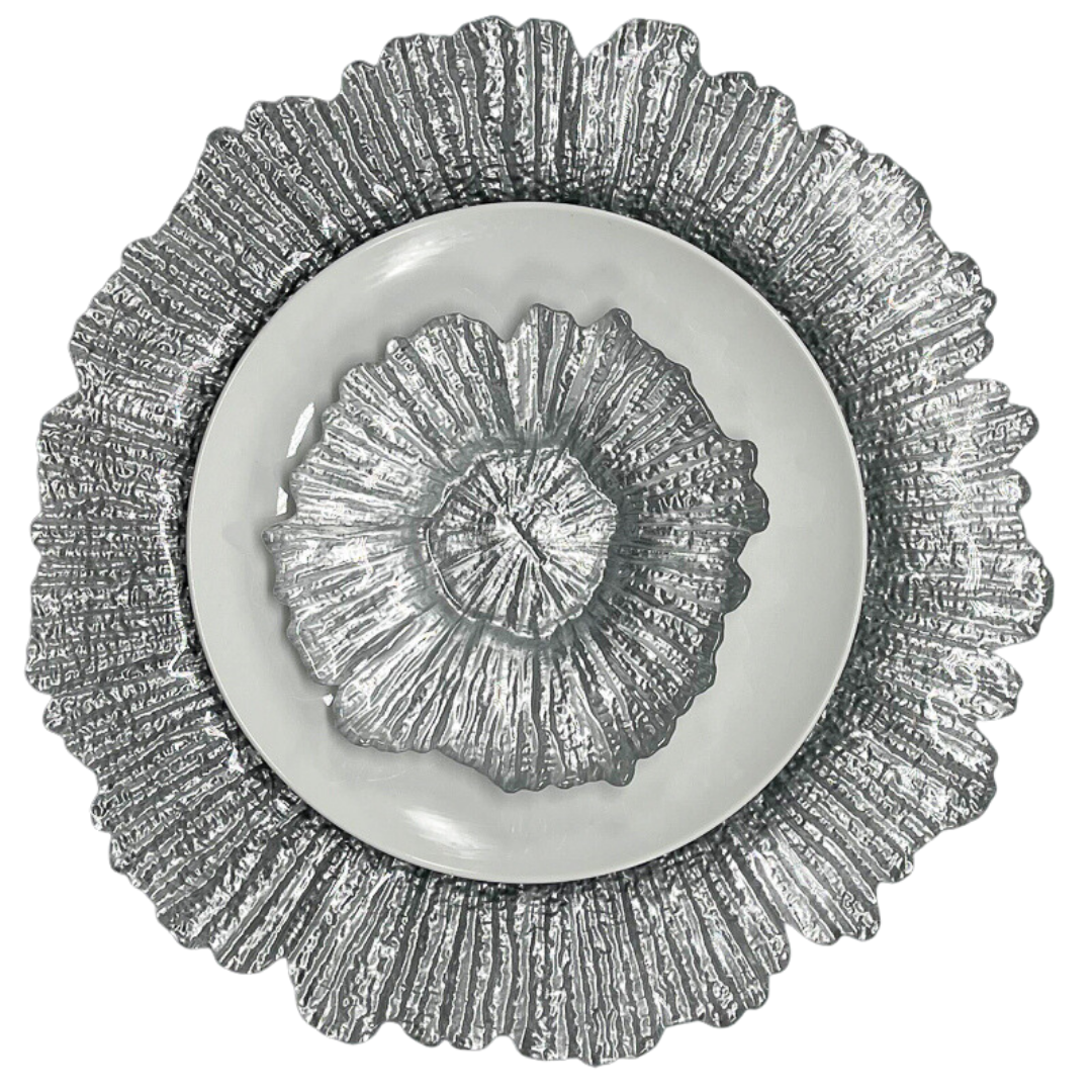 Sea Sponge Charger and B&B between a White Coupe Dessert Plate