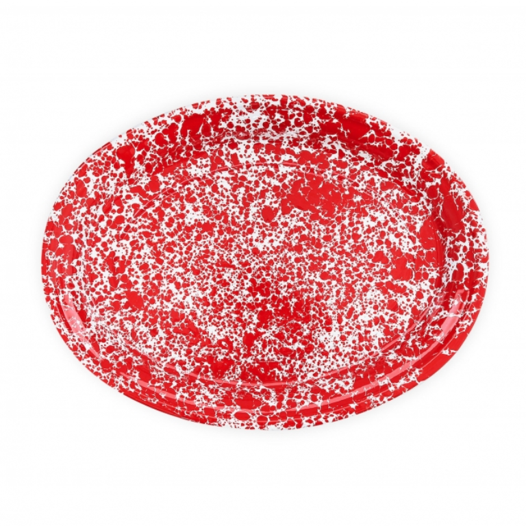 Splatter Tin Oval Platter 17.5", Red
